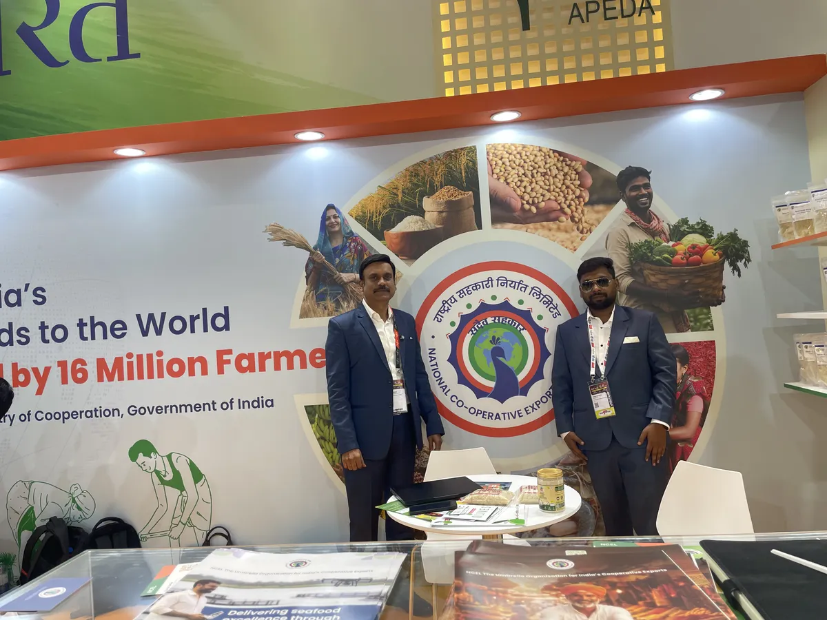 Rahul Govindu at the India pavilion with APEDA and National Co-operative Exports Limited branding at Gulfood 2026
